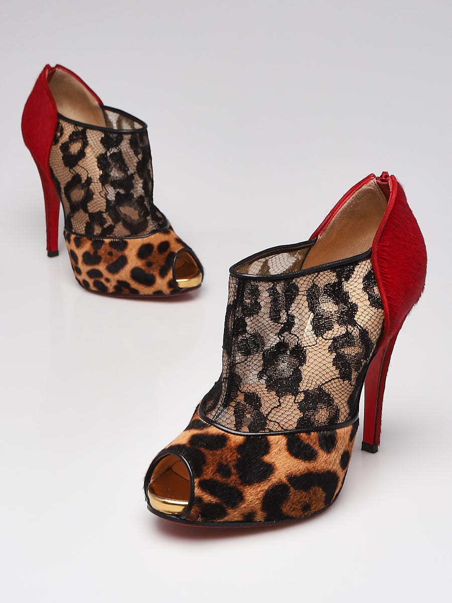 Christian Louboutin Leopard/Red Flame Pony Hair and Lace