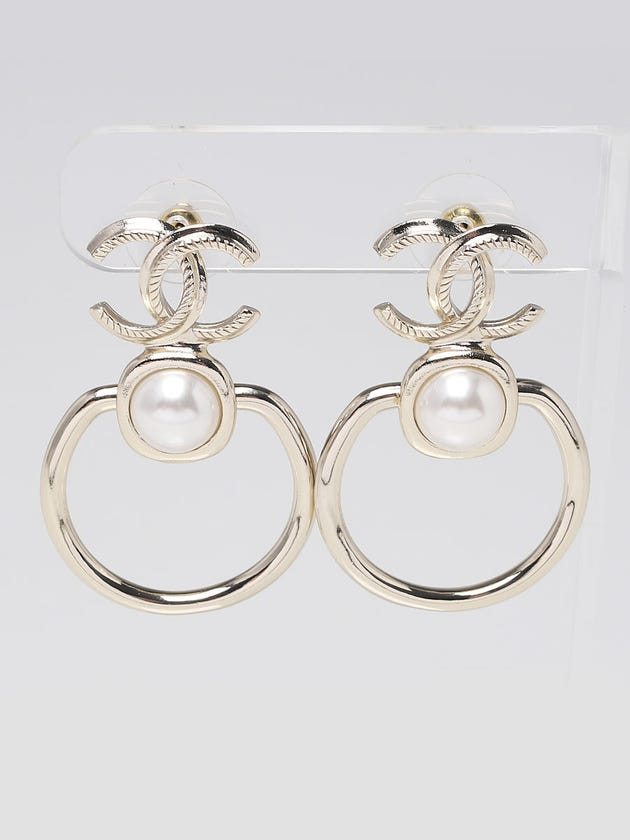 Chanel Goldtone Metal Faux Pearl CC Drop Earrings