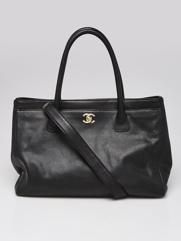 Chanel Black Pebbled Leather Cerf Shopping Tote Bag
