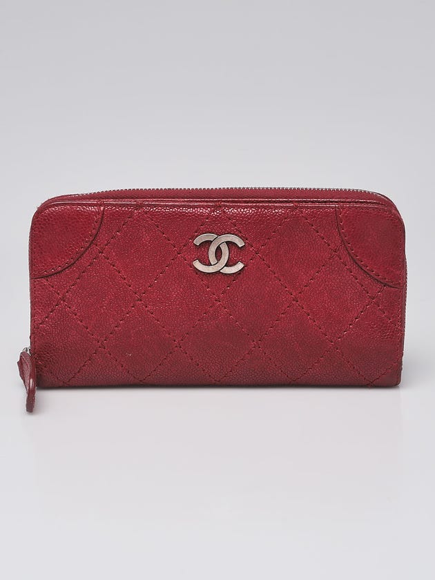 Chanel Light Bordeaux Diamond Stitched Distressed Leather Outdoor Ligne Long Wallet