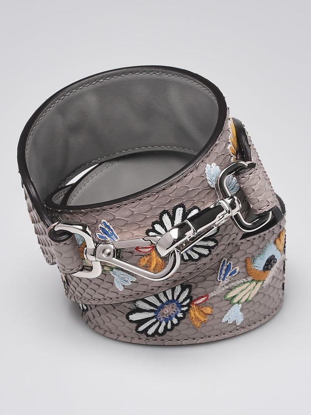 Fendi Grey Python Floral Embroidered Strap You Shoulder Strap