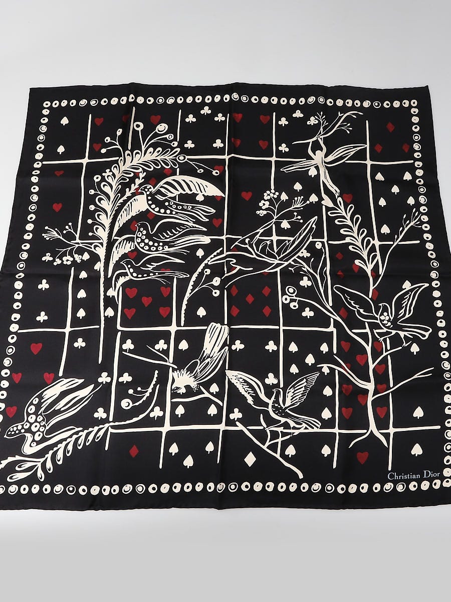 Christian Dior Black/Red/White Playing Cards Print Silk Square