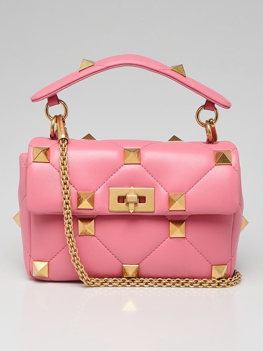 Valentino Pink Quilted Leather Roman Stud Medium Shoulder Bag - Yoogi's  Closet