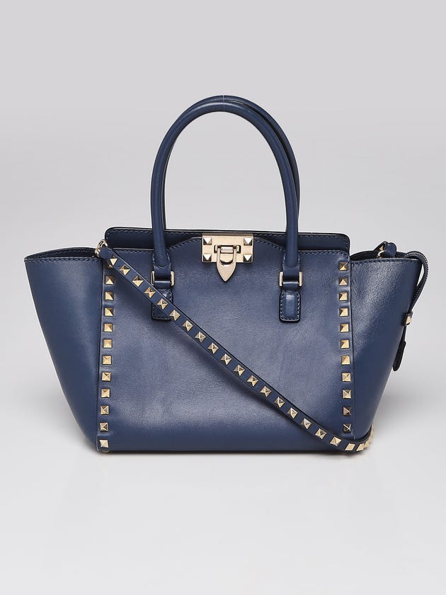 Valentino Blue Leather Rockstud Small Double Handle Tote Bag