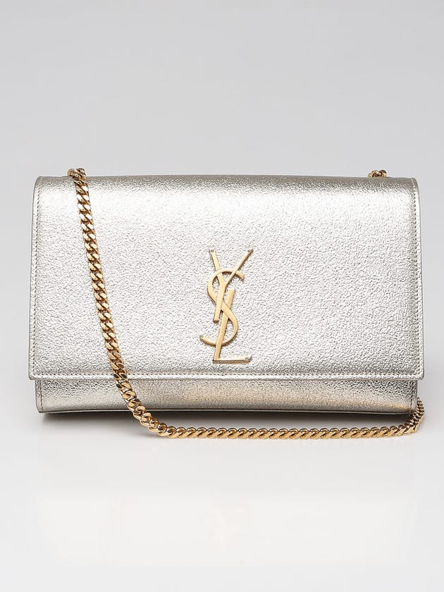 Yves Saint Laurent Gold Textured Leather Monogram Medium Kate Flap Bag
