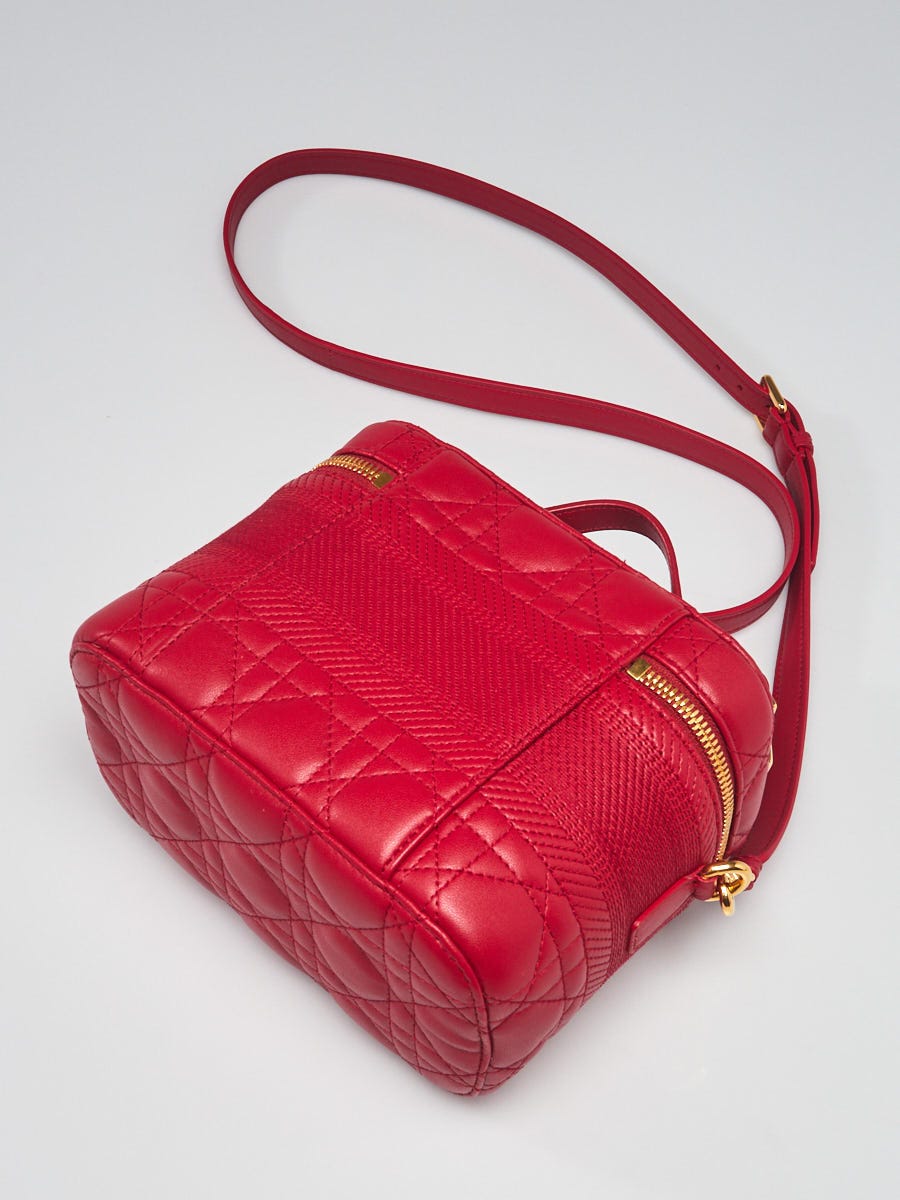 CHRISTIAN DIOR Lambskin Cannage Micro Vanity Case Poppy Red 770942