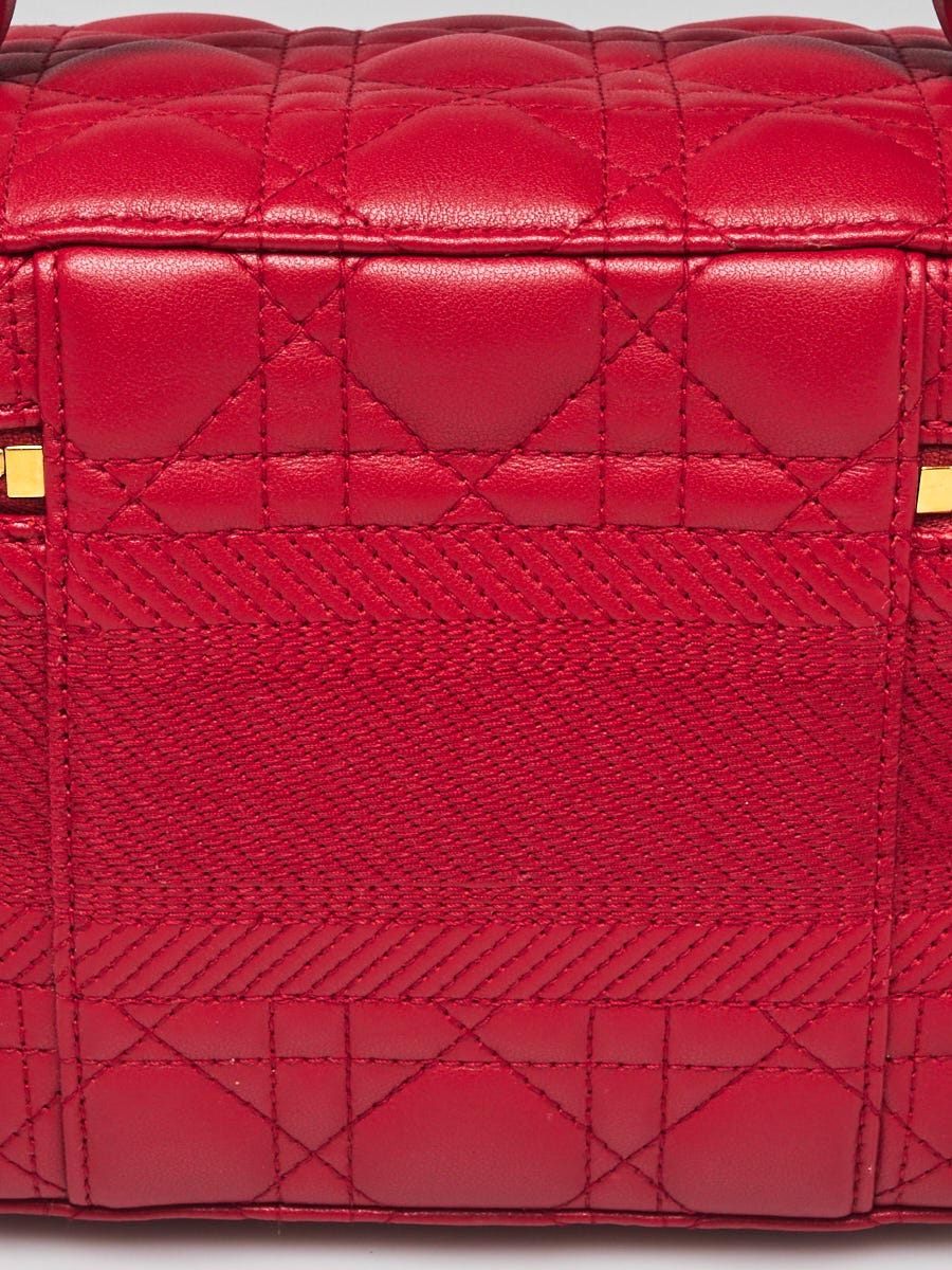 CHRISTIAN DIOR Lambskin Cannage Micro Vanity Case Poppy Red 770942