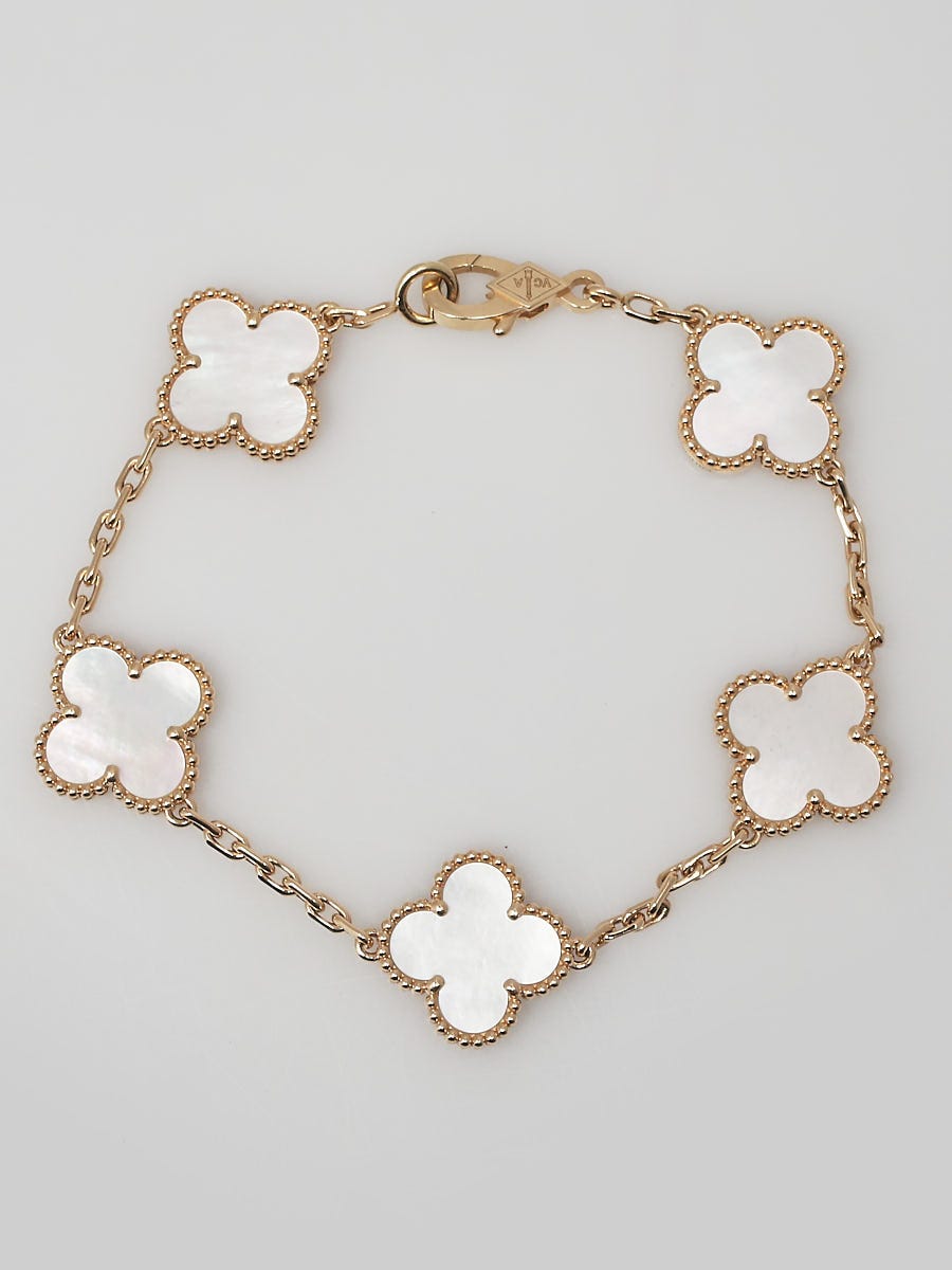 Van Cleef & Arpels Gold and Mother-of-Pearl Alhambra Bracelet 5 Motifs