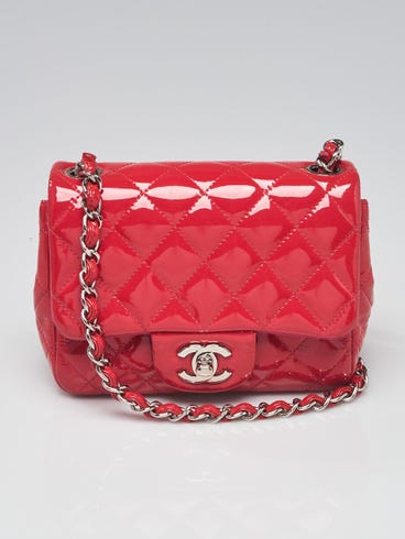 Chanel Pink Quilted Patent Leather Classic Square Mini Flap Bag