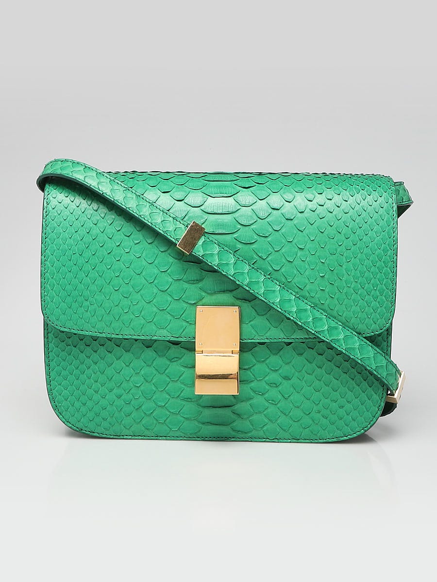 Celine Green Python Medium Classic Box Flap Bag - Yoogi's Closet