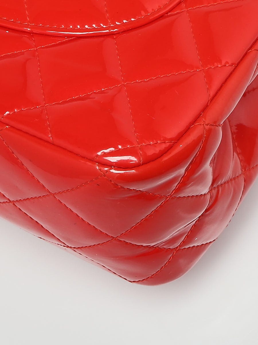 Chanel Bright Red Quilted Patent Leather Classic Jumbo Double Flap Bag