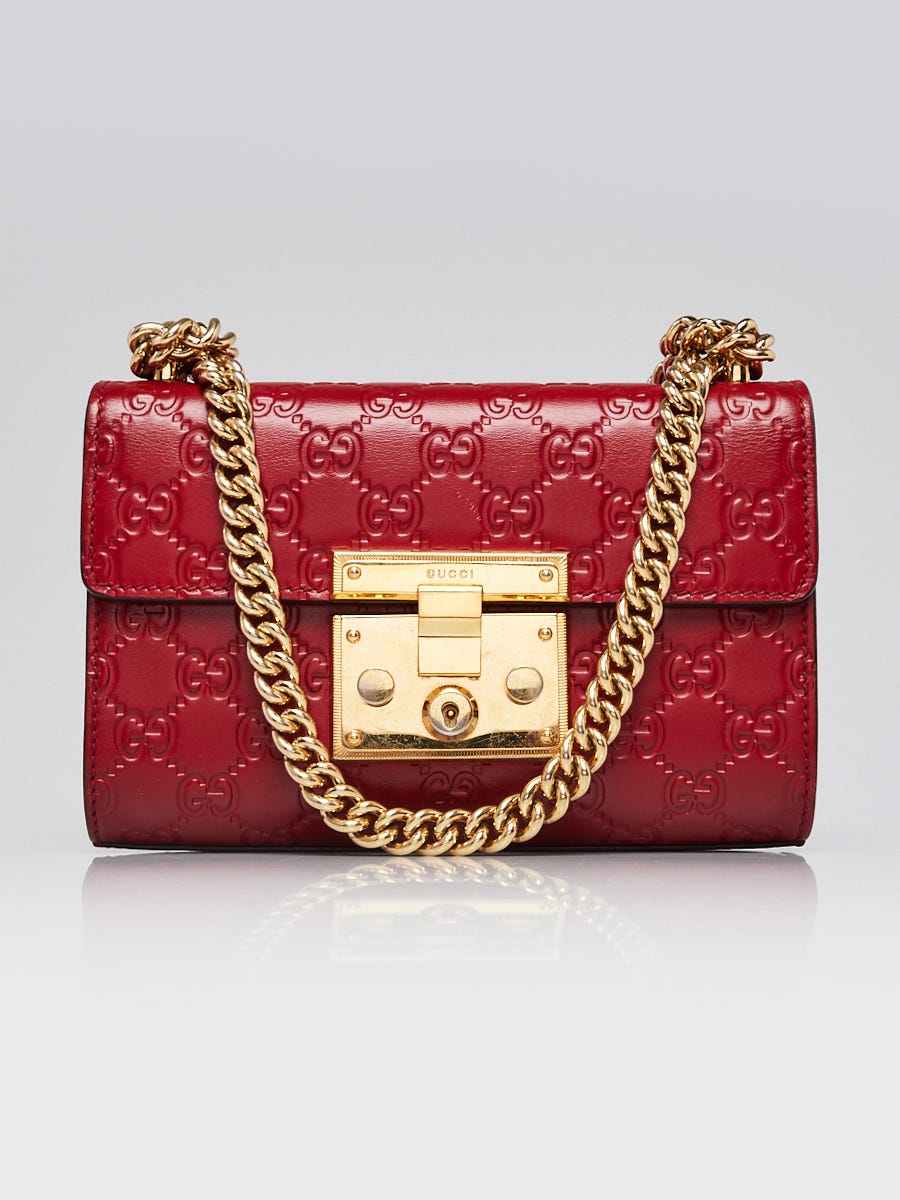 Gucci Red Guccissima Leather Padlock Medium Shoulder Bag - Yoogi's Closet