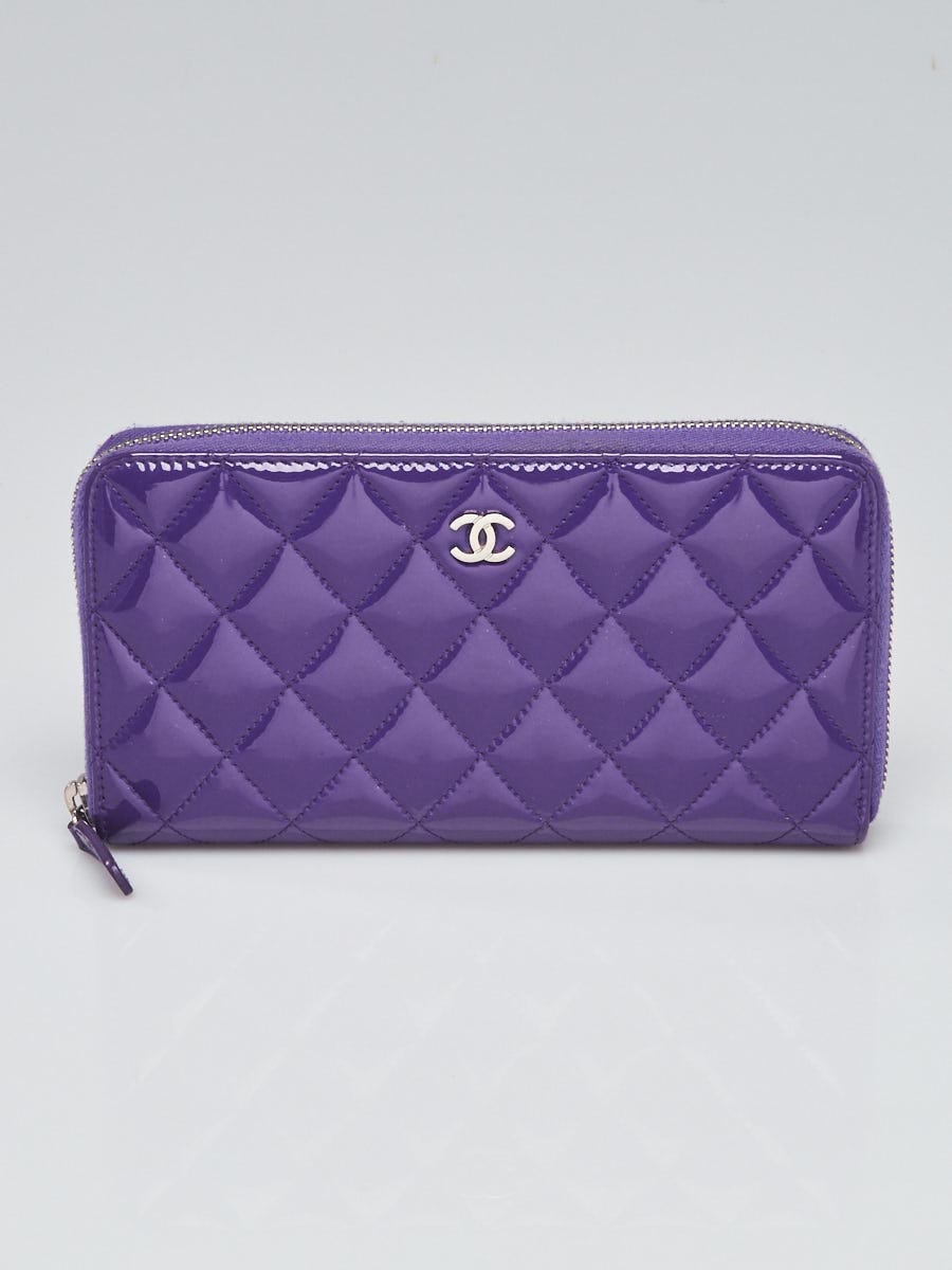 Chanel Purple Quilted Patent Leather L-Gusset Zip Wallet - Yoogi's