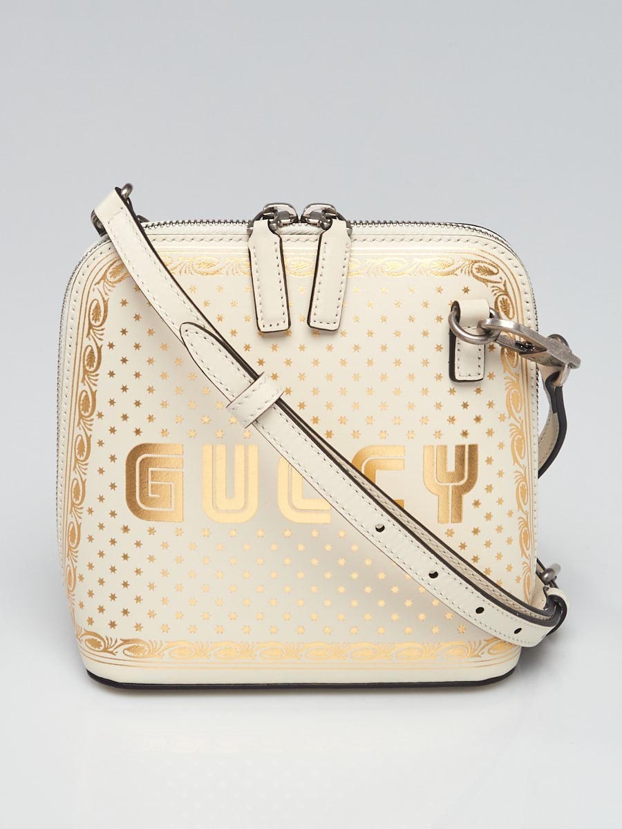 Gucci White/Gold Leather Guccy Mini Crossbody Bag