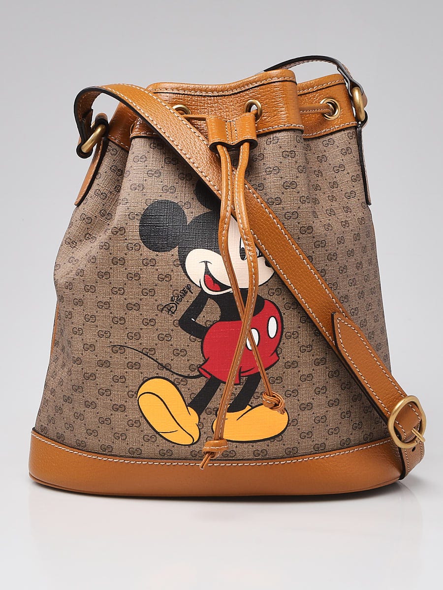 Gucci x Disney Brown Beige GG and Mickey Mouse Canvas Bucket Bag Yoogi s Closet