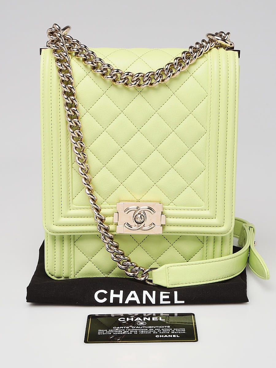 Chanel Neon Green Quilted Leather North South Boy Bag Yoogi s Closet