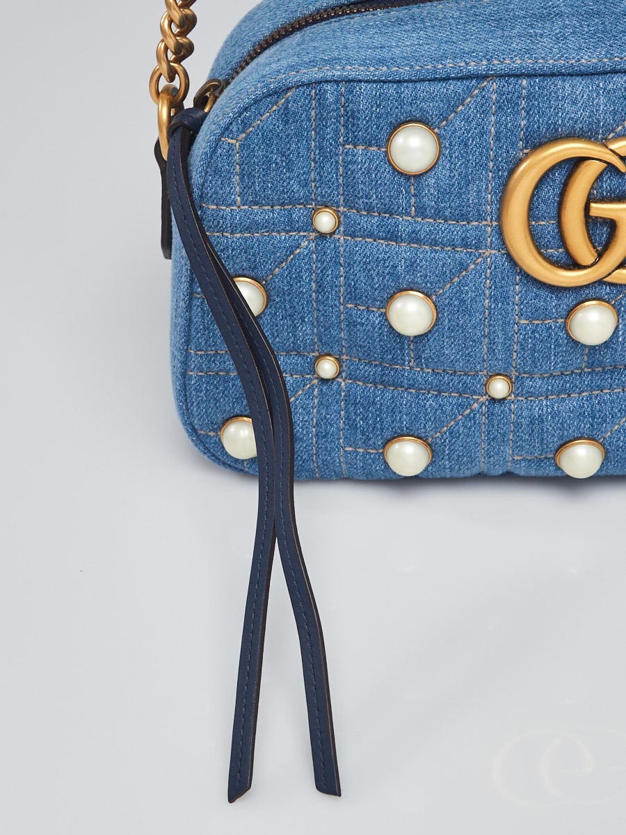 Gucci Denim Matelasse Pearl Studded GG Marmont Backpack Blue – STYLISHTOP