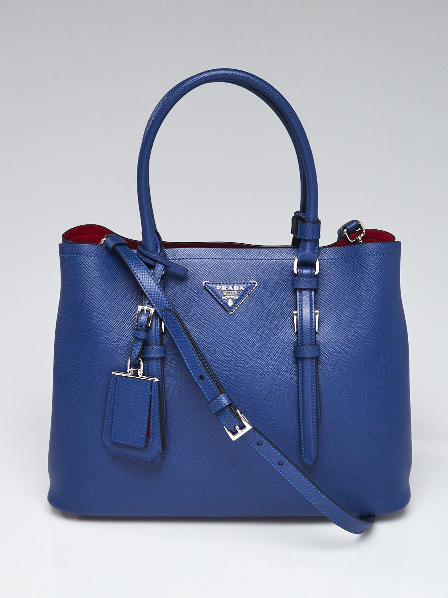 Prada Inchiostro/Red Saffiano Leather Double Handle Tote Bag