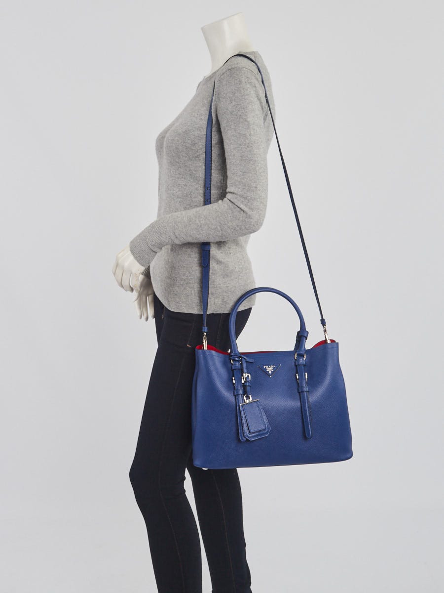 Prada Inchiostro/Red Saffiano Leather Double Handle Tote Bag