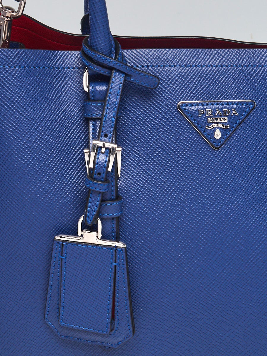 Prada Inchiostro/Red Saffiano Leather Double Handle Tote Bag