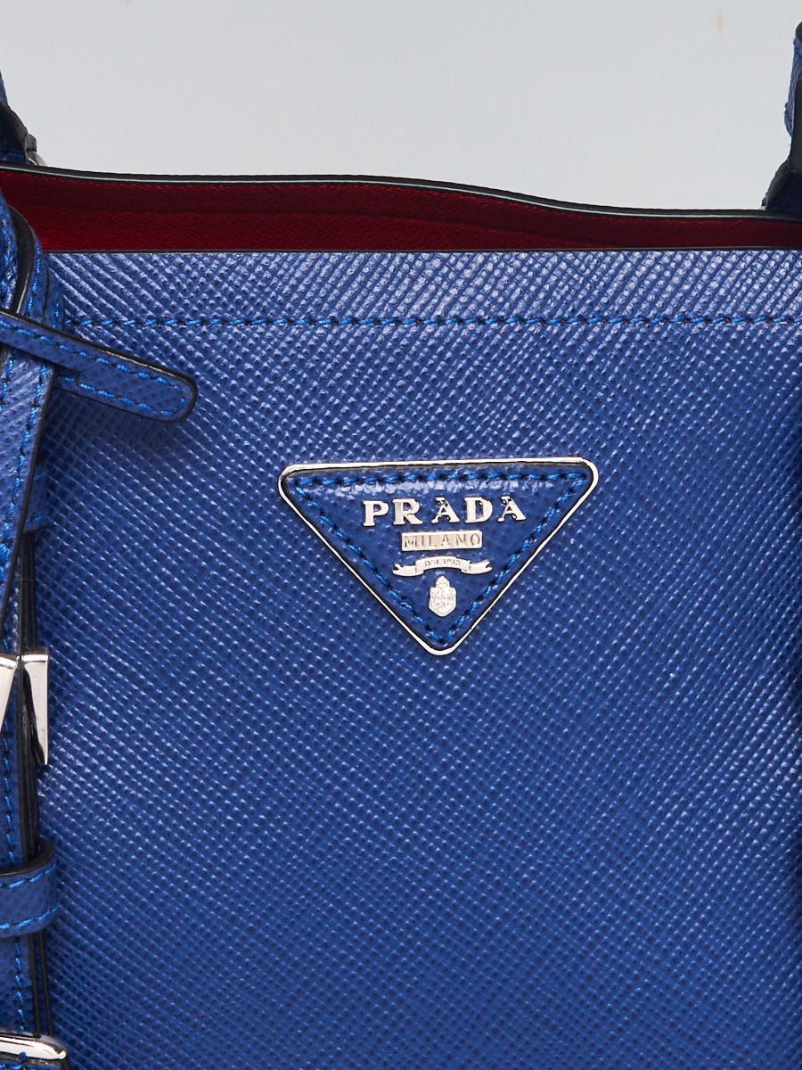 Prada Inchiostro/Red Saffiano Leather Double Handle Tote Bag