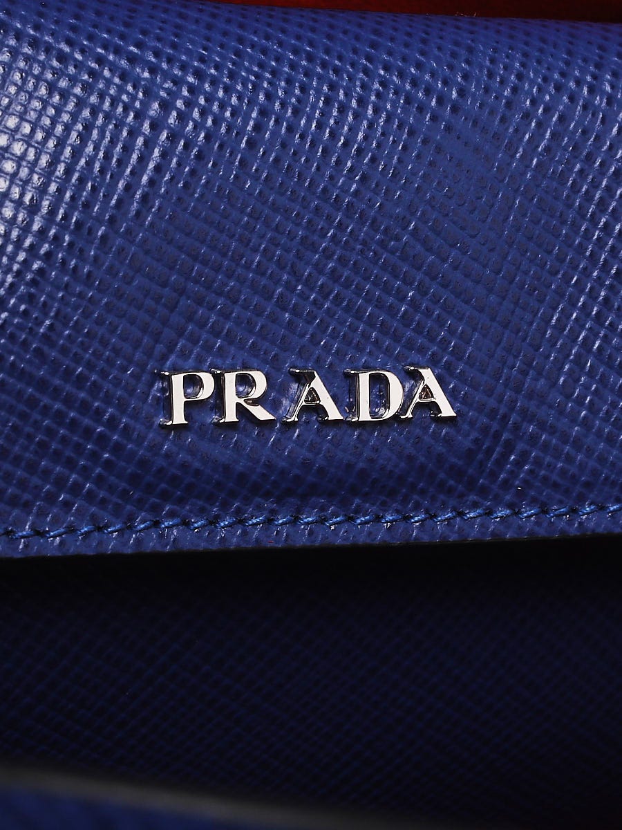 Prada Inchiostro/Red Saffiano Leather Double Handle Tote Bag