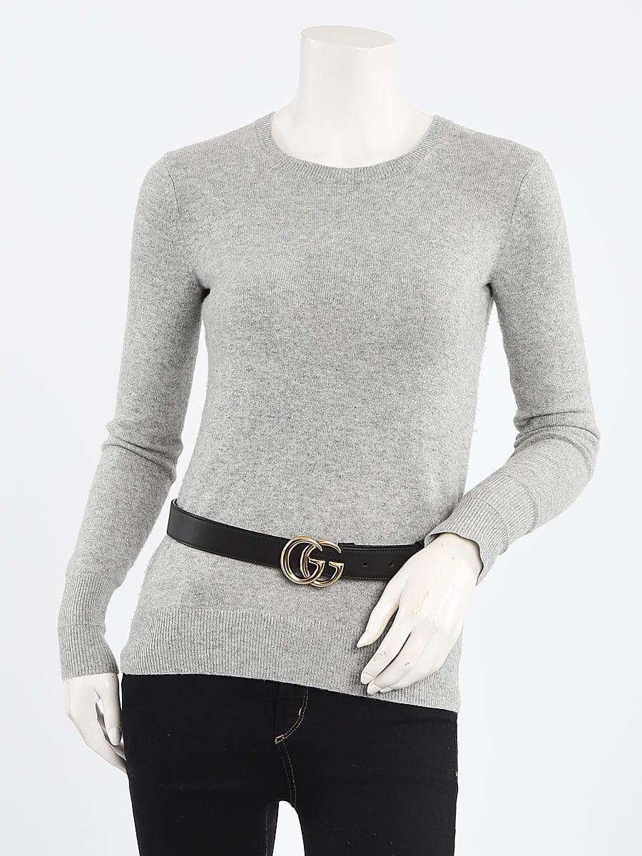 Gucci Black Leather Double G Thin Belt Size 75/30 - Yoogi's Closet