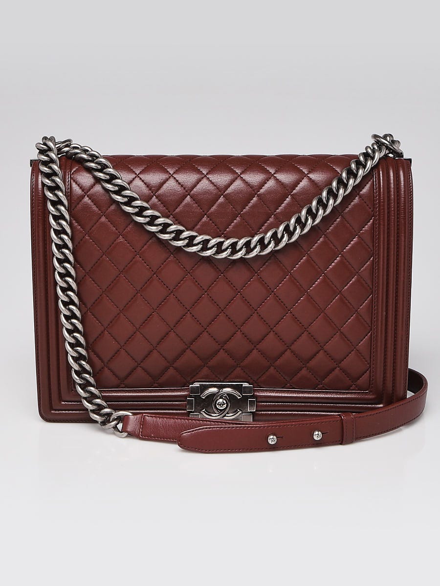 Chanel Burgundy Quilted Lambskin Leather Large Boy Bag