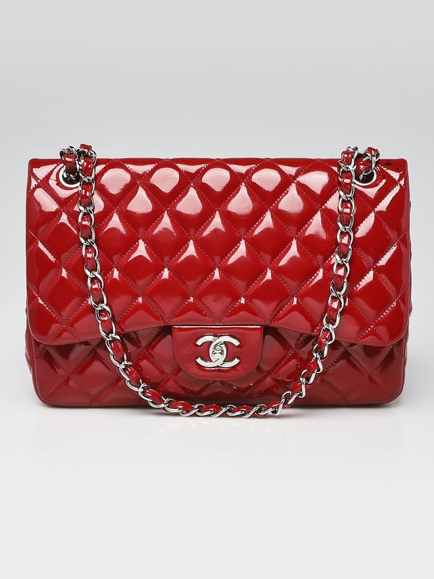 Chanel Red Quilted Patent Leather Classic Jumbo Double Flap Bag