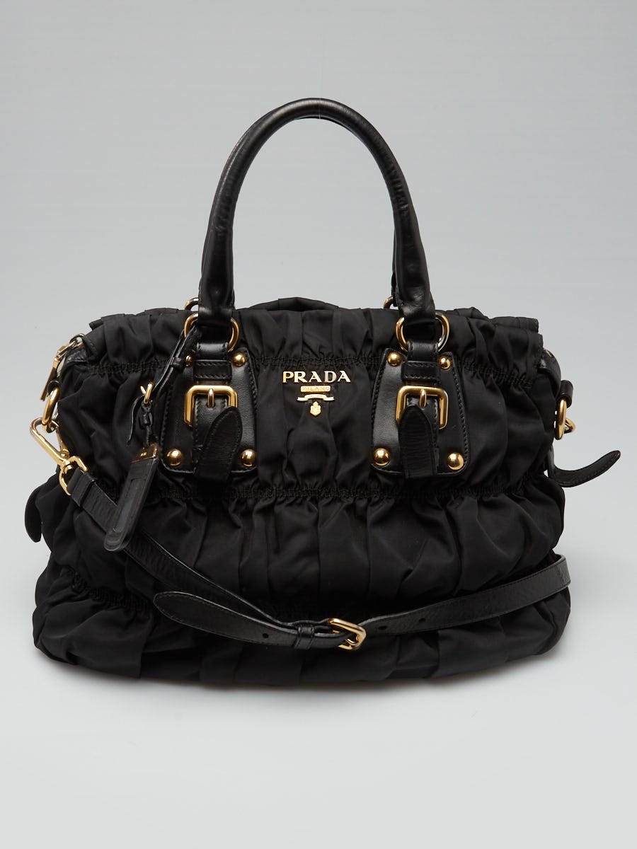 Prada Tessuto Gaufre Nylon Small Black Satchel Handbag Black