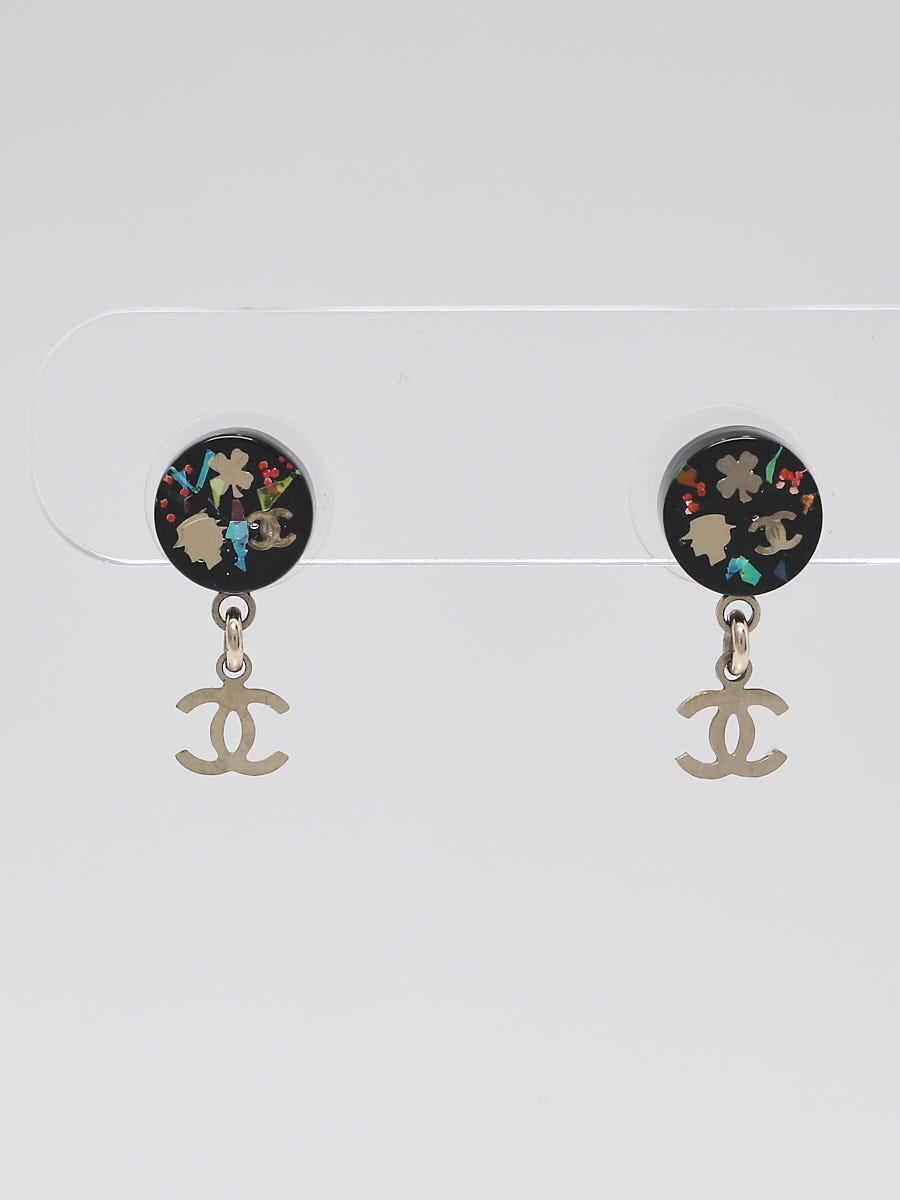 Chanel Silver/Black Metal Resin CC Drop Earrings - Yoogi's Closet