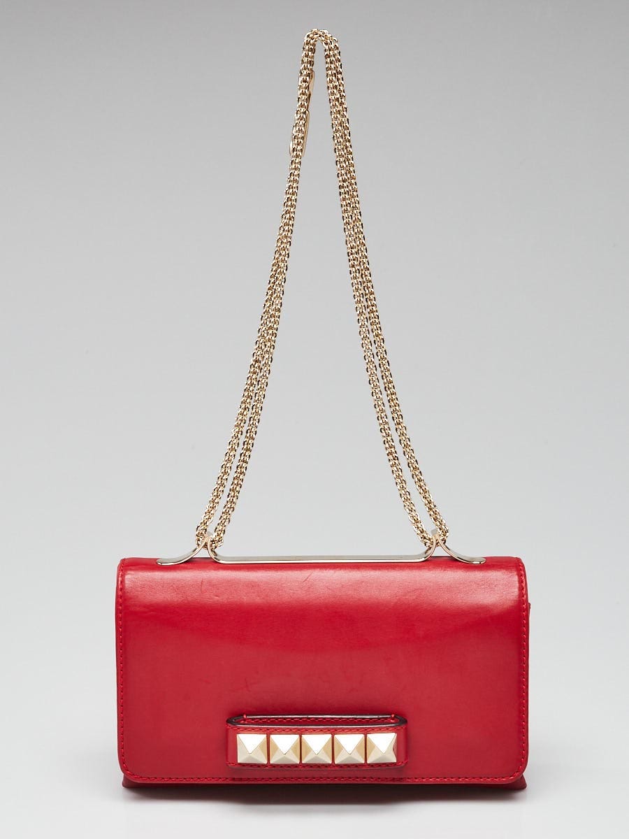 Valentino Red Leather Rockstud Spike Small Crossbody Bag - Yoogi's Closet