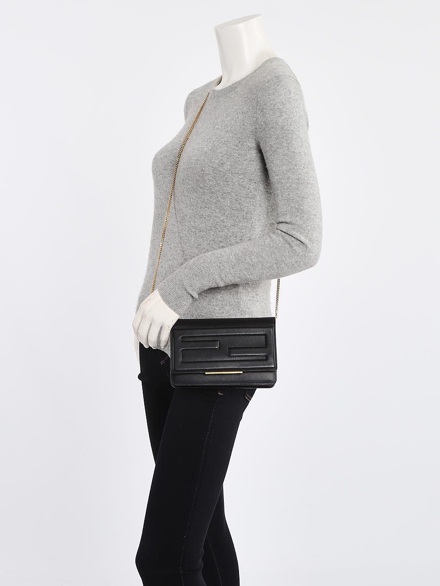 【特価】 Leather Nappa Black Fendi Tube Bag Clutch Chain on Wallet ショルダーバッグ
