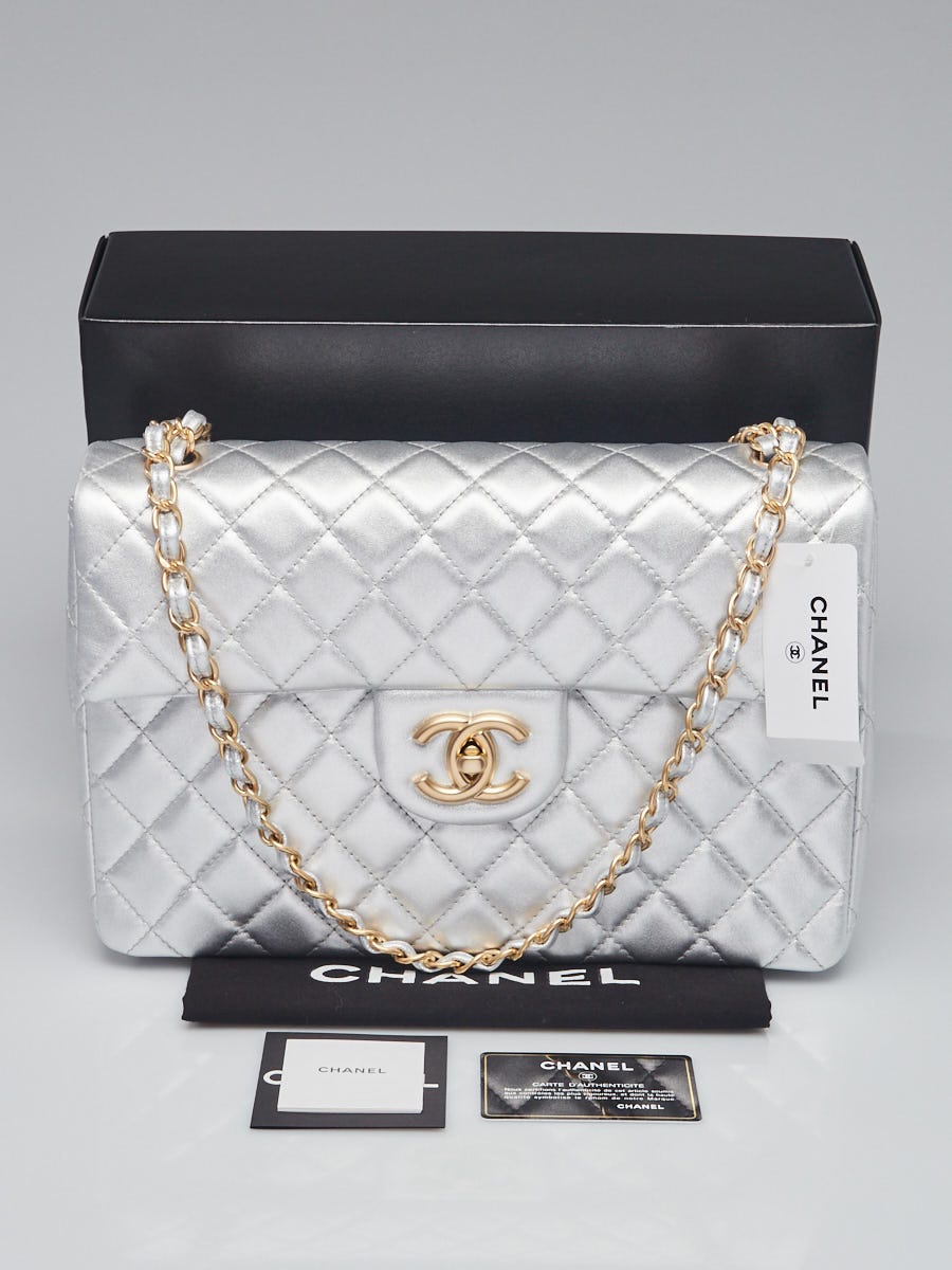 Chanel Silver Quilted Leather Classic Maxi Jumbo XL Flap Bag