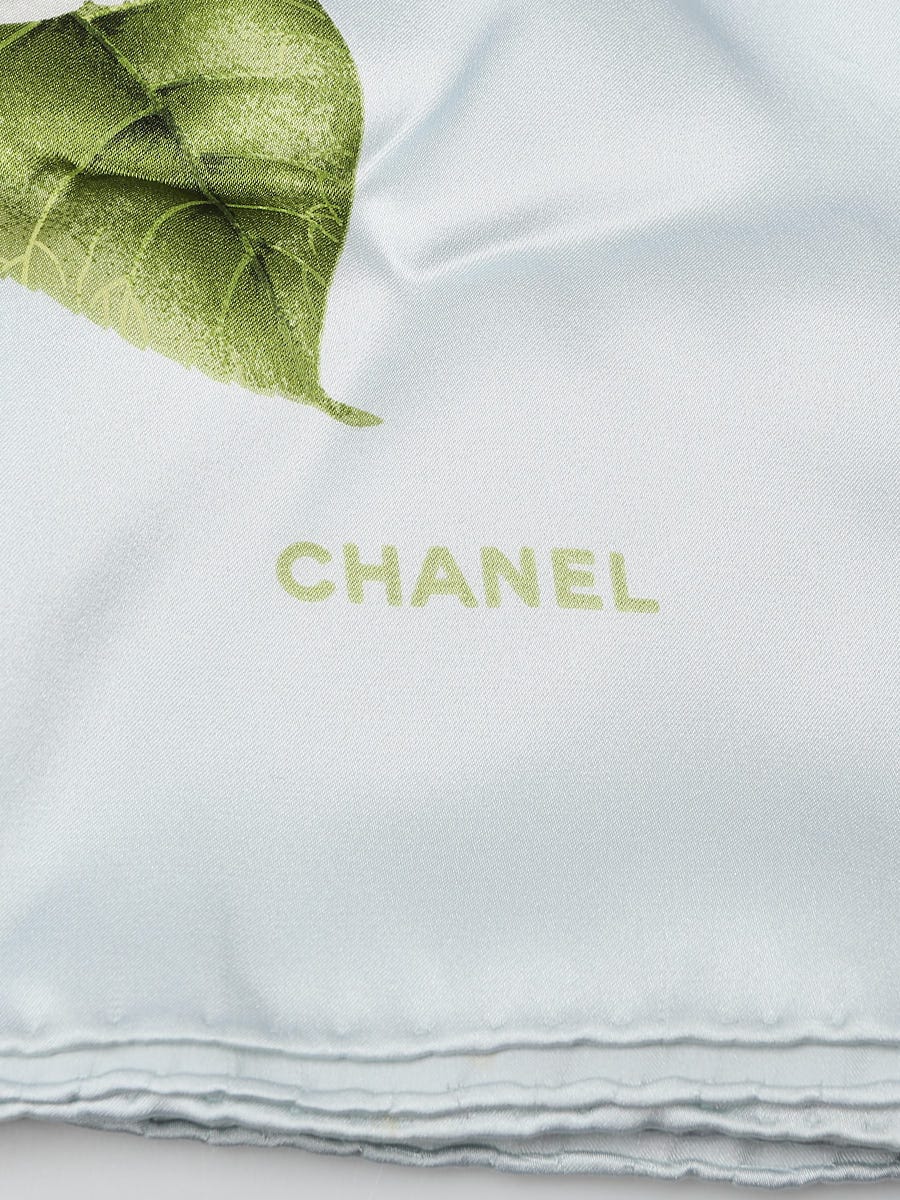 Chanel White/Multicolor Silk Camellia Print Square Scarf - Yoogi's Closet