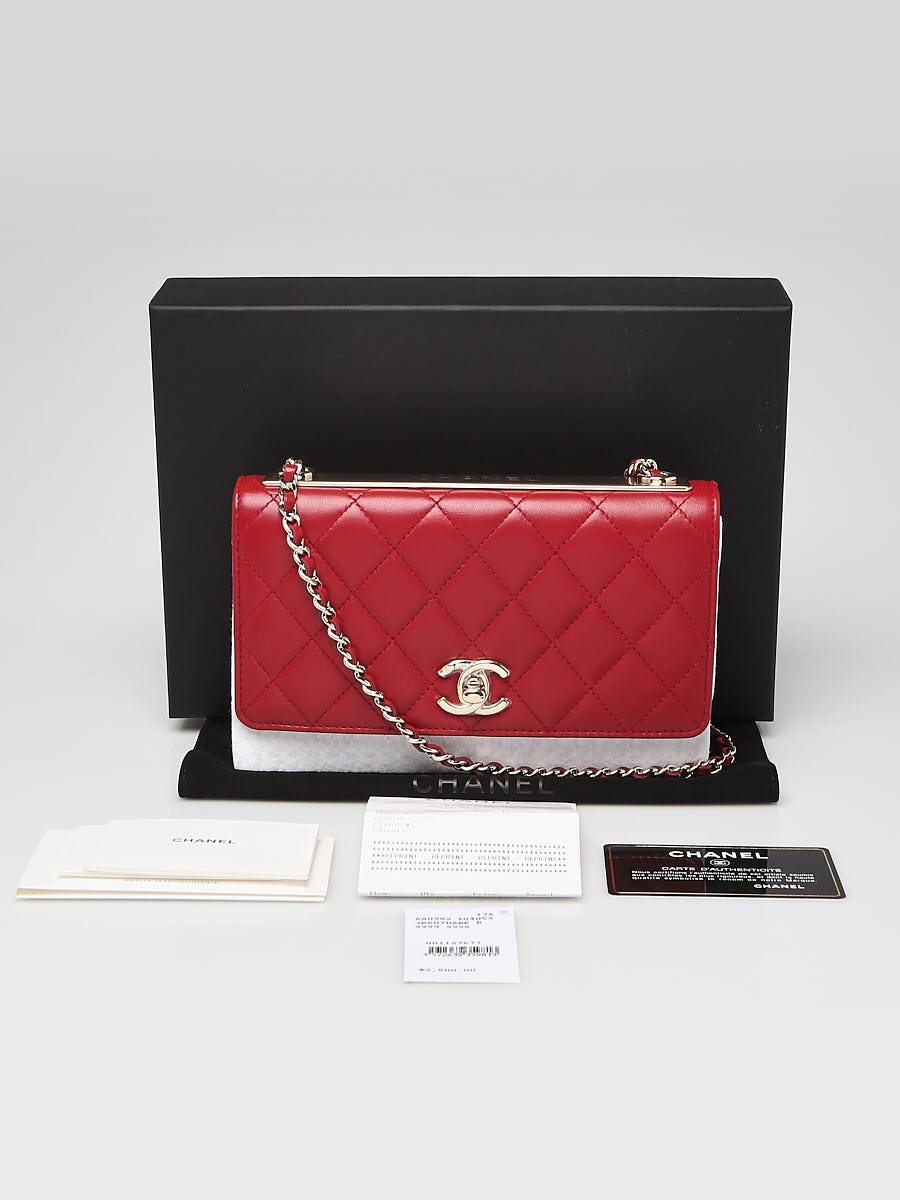 Chanel Dark Red Diamond Quilted Lambskin Leather Trendy WOC Clutch Bag -  Yoogi's Closet
