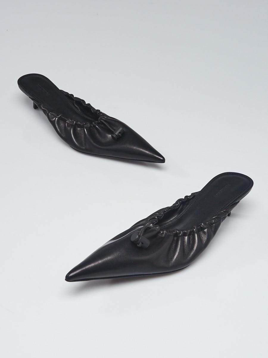 Balenciaga Black Leather Pointed Toe Scrunch Heels 6.5/37 - Yoogi's Closet