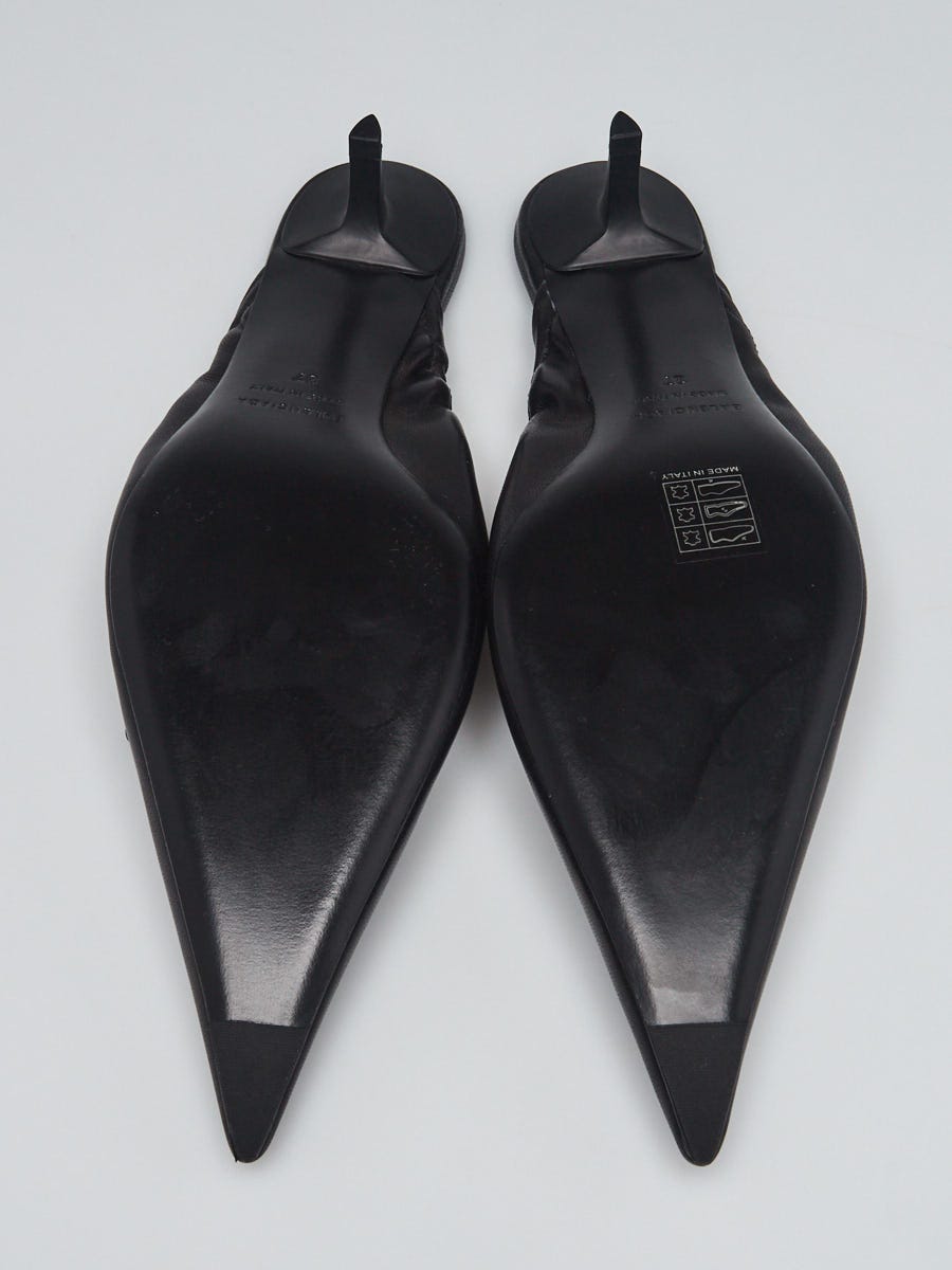 Balenciaga Black Leather Pointed Toe Scrunch Knife Mule Heels Size 6.5/37