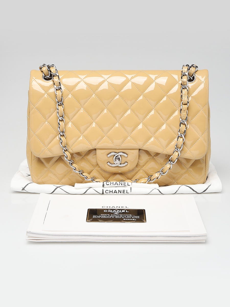 Chanel Beige Quilted Patent Leather Classic Jumbo Double Flap Bag - Yoogi's  Closet