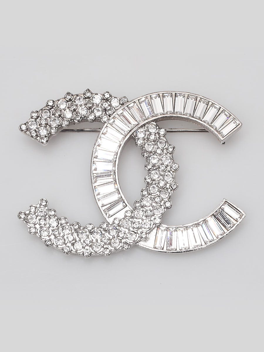 Chanel Brand New Classic Silver CC Baguette Crystal Brooch
