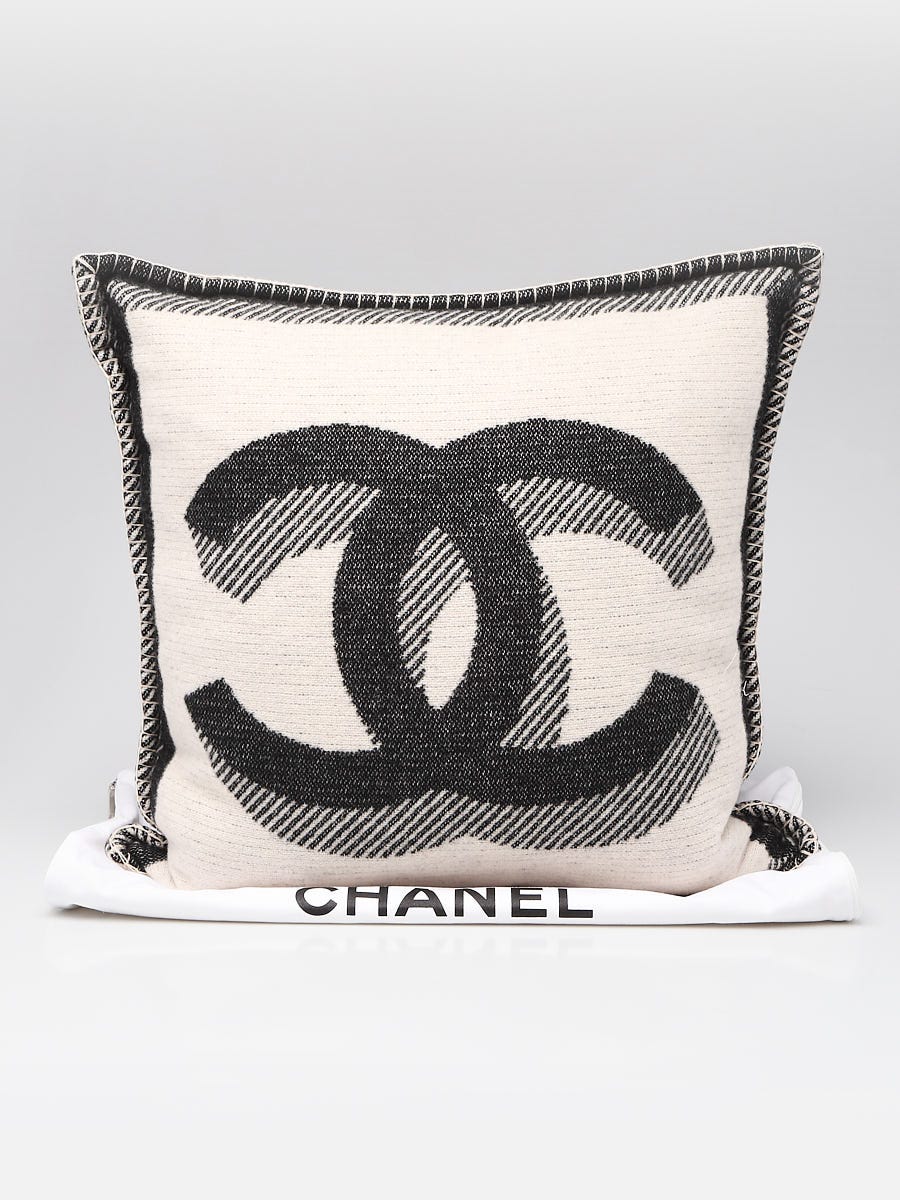 Chanel Off White and Grey Wool and Cashmere CC Square Throw Pillow