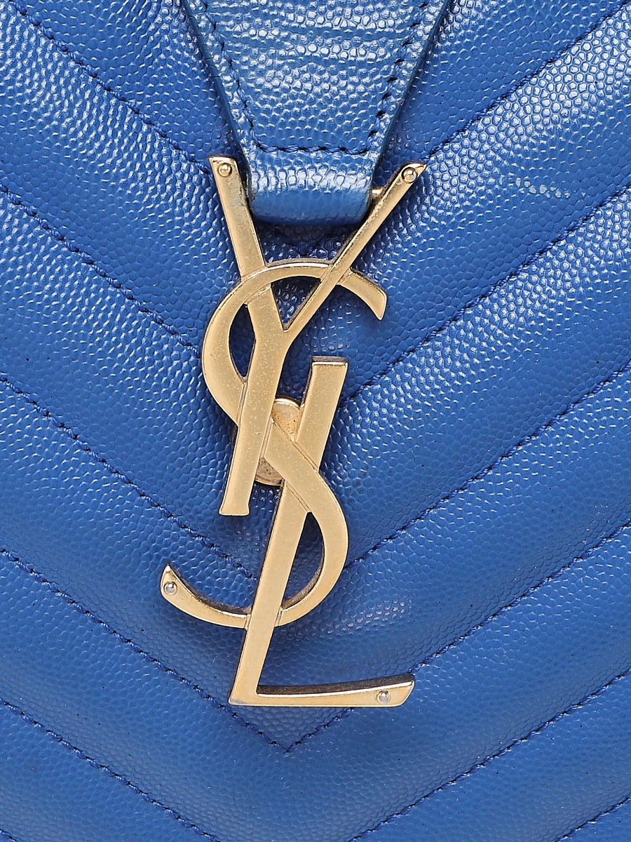 Authentic YSL Saint Laurent Chevron College Blue Gold Chain Purse
