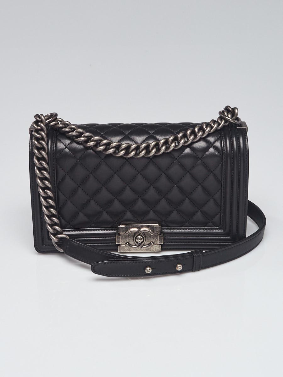 Chanel Black Quilted Lambskin Leather Medium Boy Bag - Yoogi's Closet