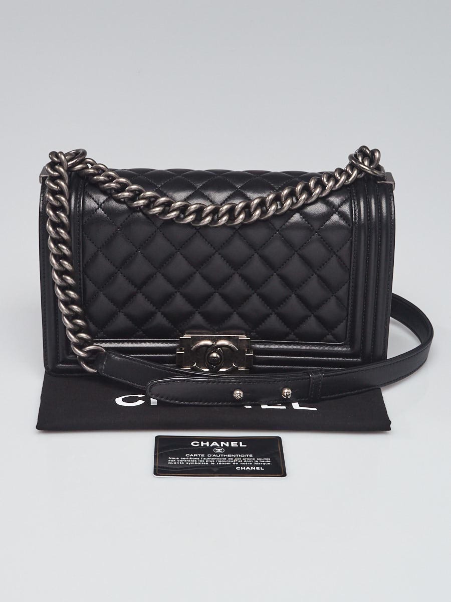 Chanel Black Quilted Lambskin Leather Medium Boy Bag - Yoogi's Closet