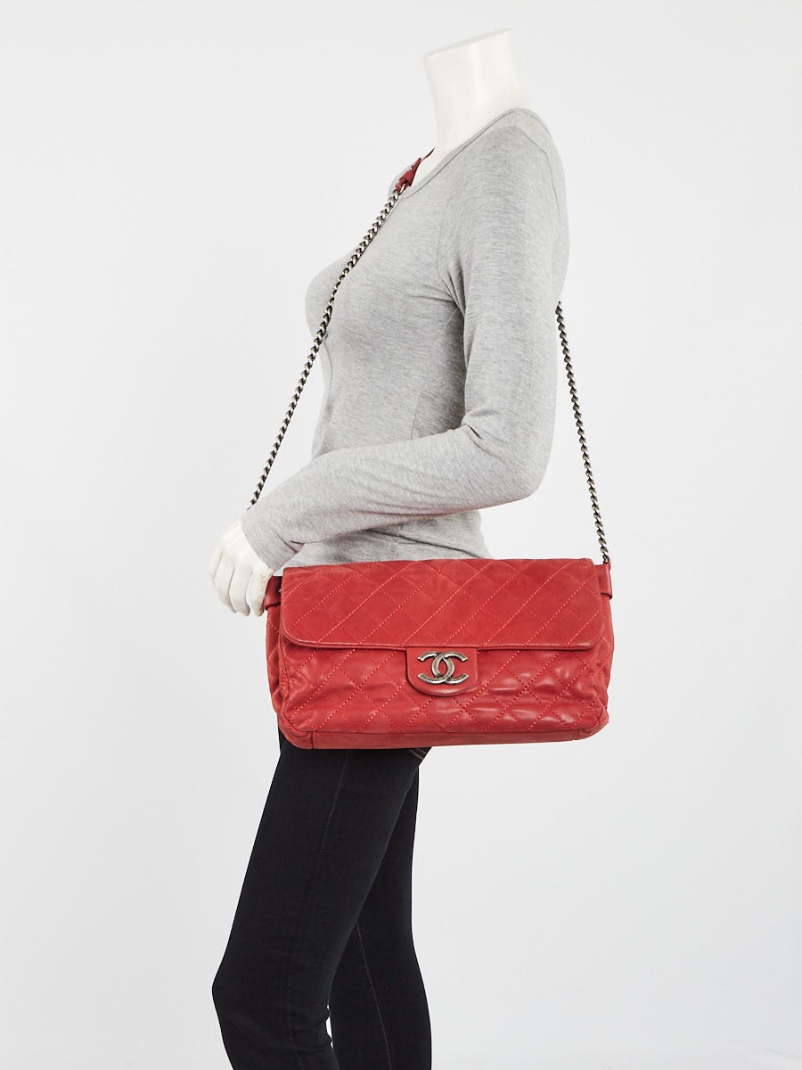 Chanel Red Iridescent Calfskin Leather Chain Large Crossbody Bag 