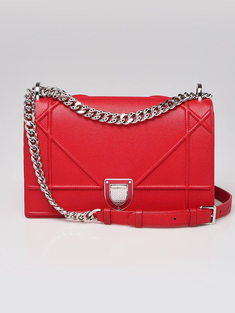 Christian Dior Red Grained Leather Diorama Medium Flap Bag