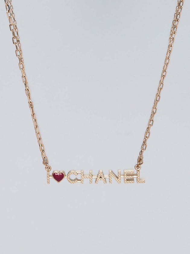 Chanel Goldtone Metal "I Heart Chanel" Bar Necklace