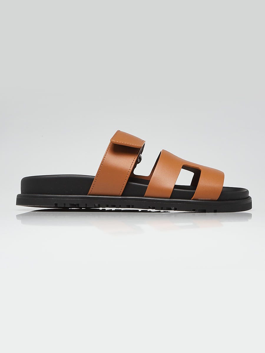 Hermes Rouge H Epsom Leather Oran Flat Sandals Size 4.5/35 - Yoogi's Closet