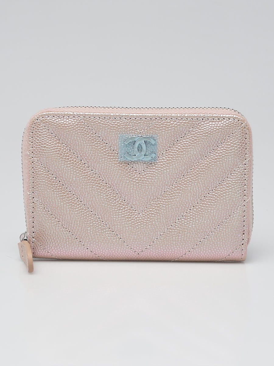 Chanel Pink Iridescent Chevron Quilted Caviar Leather O-Zip Coin Purse  Wallet - Yoogi's Closet