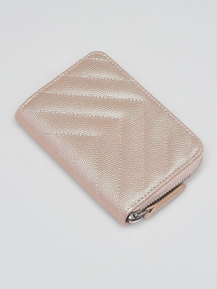 Chanel Pink Iridescent Chevron Quilted Caviar Leather O-Zip Coin Purse  Wallet - Yoogi's Closet
